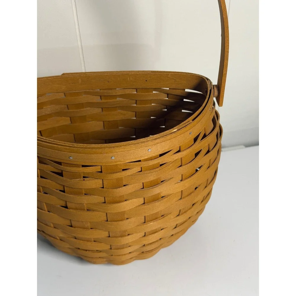 VTG Longaberger Basket Brown Woven Wood Single Handle Picnic Storage Decor